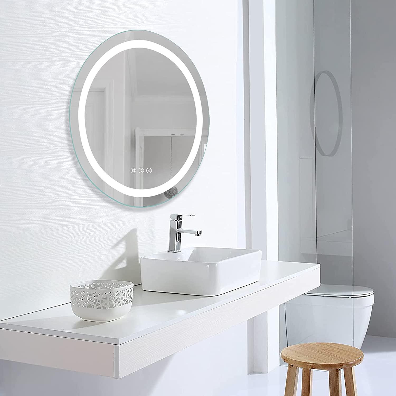 Round Lighted LED Mirror with Anti-fog Dimmer