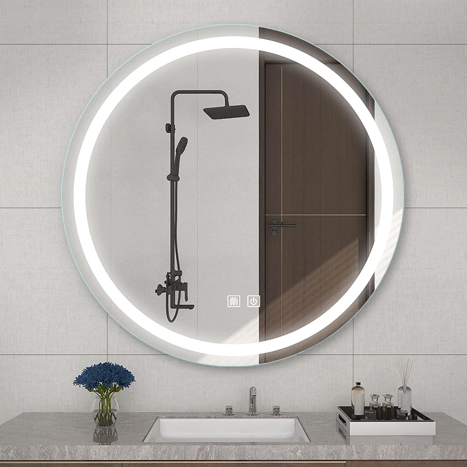 Round Lighted LED Mirror with Anti-fog Dimmer